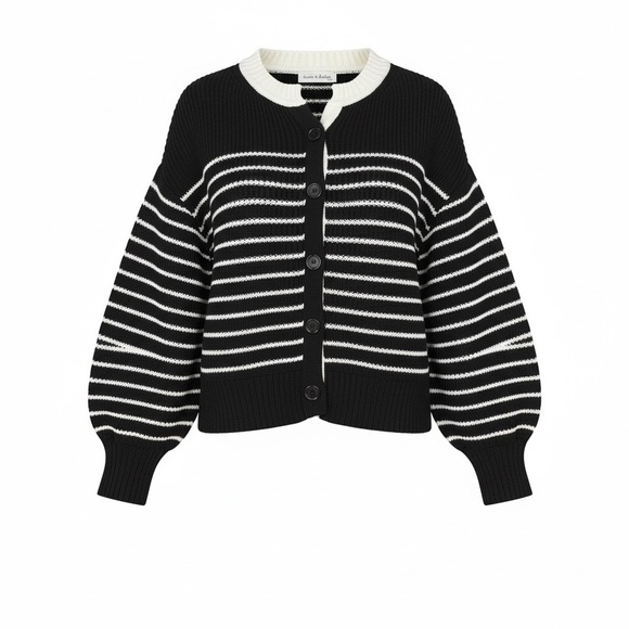 Aaron & Amber Sweaters - Aaron and Amber Thick Black and White Striped Cardigan Women’s Small NWT